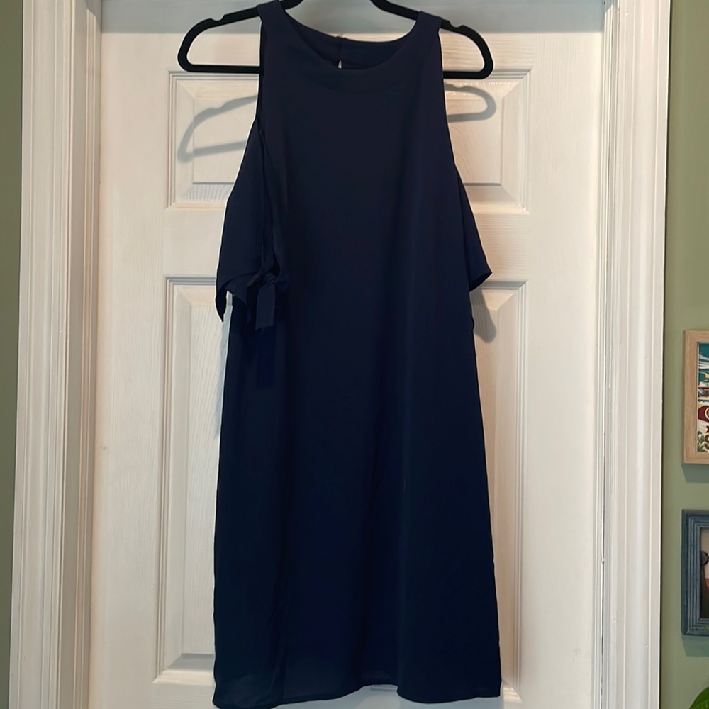Navy cold shoulder dress